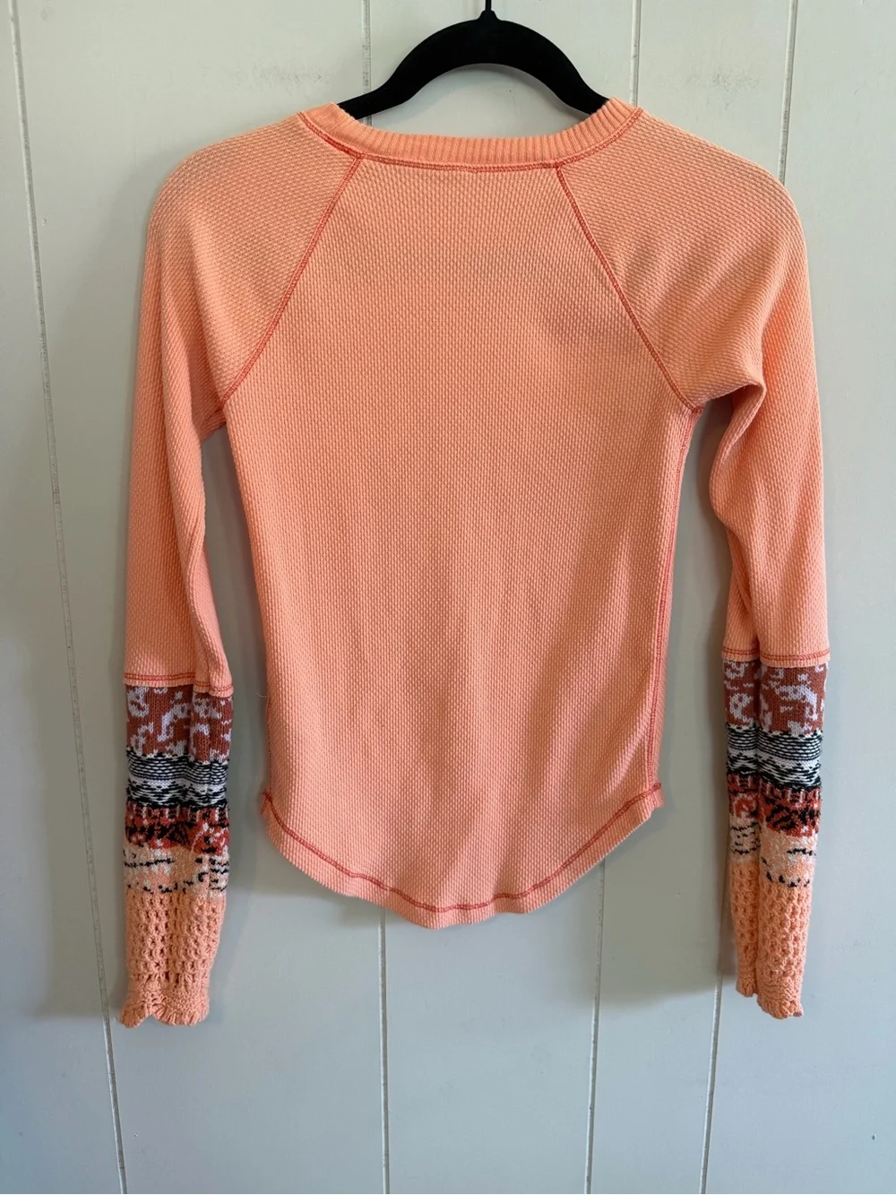 Free People Thermal Top Desert Orange Waffle Knit Crochet Boho SIze XS